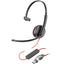 Auricular Poly Blackwire 3210 + Adaptador USB-C/A/ con Micrófono/ USB Tipo-C/ Bulk/ Negro