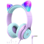 iClever HS20 Cat Ear Led Light Up Wired Kids Headphones with Microphone, Purple