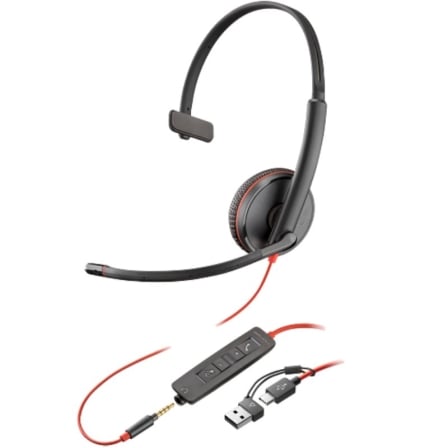 Auricular Poly Blackwire 3215 + Adaptador Usb-C/A/ Con Micró