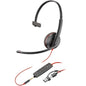 Auricular Poly Blackwire 3215 + Adaptador Usb-C/A/ Con Micró