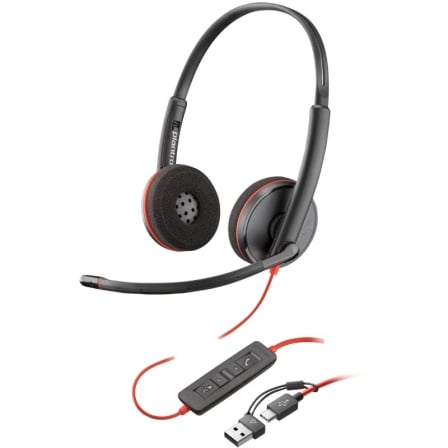 Auriculares Poly Blackwire 3220 + Adaptador Usb-C/A/ Con Mic