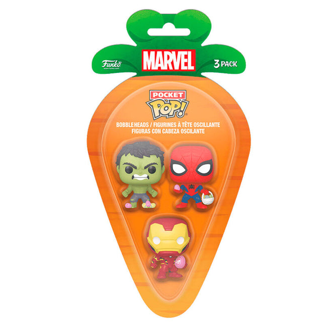 Blister 3 Figuras Carrot Pocket Pop Marvel Spiderman Hulk Ir Hover Image
