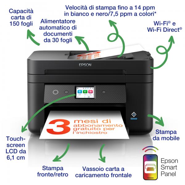 Impresora de Tinta Epson WorkForce WF-2960DWF Multifunción Tinta Color WiFi Negro