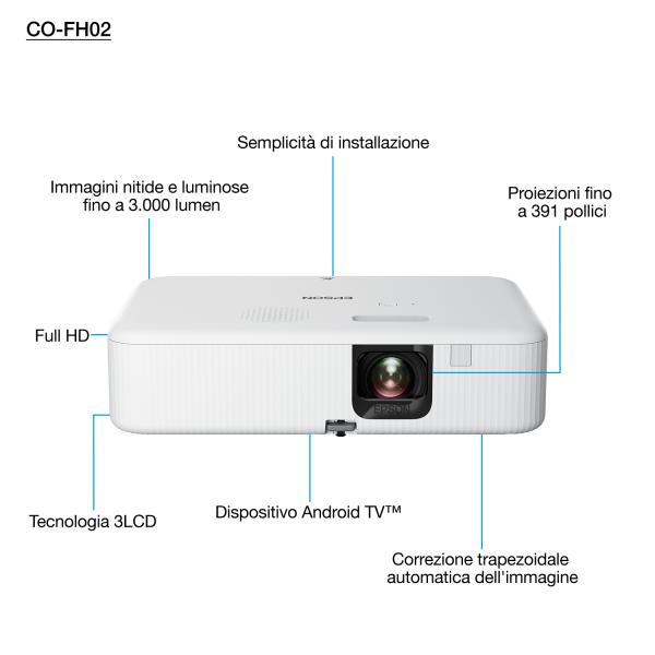 Proyector Epson Co - Fh02 3lcd - 3000 Lumens - Full Hd - Hdmi - Usb - Android Tv - Proyector Portatil
