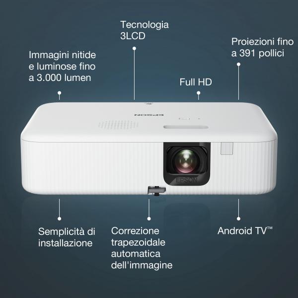 Proyector Epson Co - Fh02 3lcd - 3000 Lumens - Full Hd - Hdmi - Usb - Android Tv - Proyector Portatil