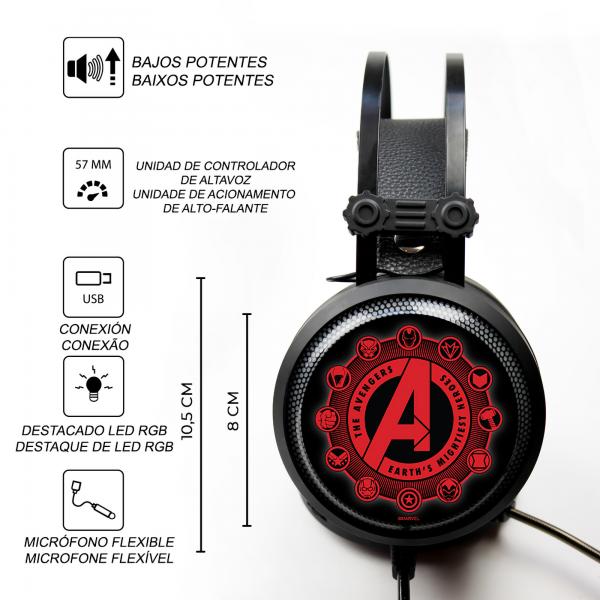 Auricular Gaming Avengers Marvel Multicolor
