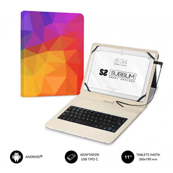 Funda Con Teclado Subblim Keytab Usb 11" Triángulos Usb Para