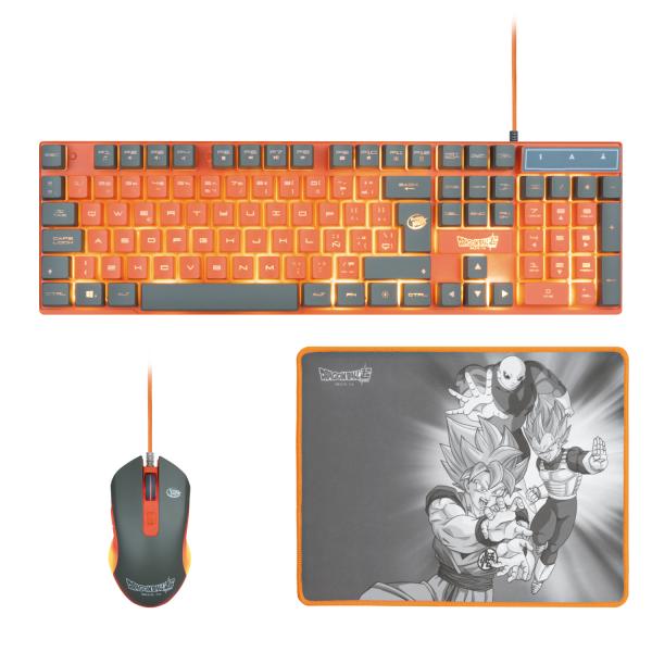 Pack Gaming con Cable BLADE Dragon Ball Super - Teclado  Raton  Alfombrilla  Retroiluminado  Naranja/Gris