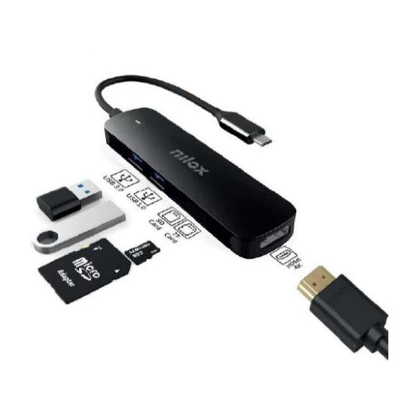 Nilox Nxdsusbc05 Negro / Adaptador Usb-c 5 En 1, Hdmi, Usb 3.2 Gen1, Sd/tf