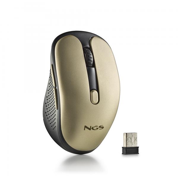 Ratón Inalámbrico Ergonomico NGS Wireless Evorustgold - USB  1600DPI  Silencioso  Oro