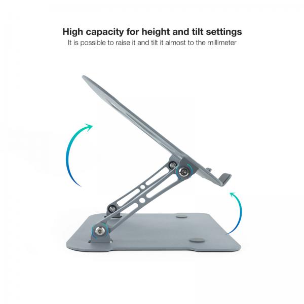 Soporte De Portatil Tooq Tqlrs0012-al-g Gris Ergonomico Plegable Regulacion De Altura 30-28