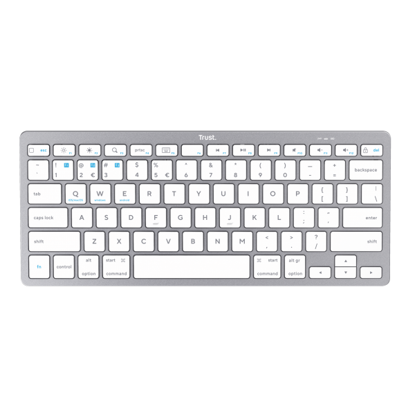 Teclado Trust Basics Bluetooth Ultrafino Para Pc, Tableta Y Smartphone Color Blanco/plata 24654