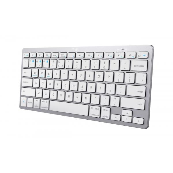 Teclado Trust Basics Bluetooth Ultrafino Para Pc, Tableta Y Smartphone Color Blanco/plata 24654 Hover Image