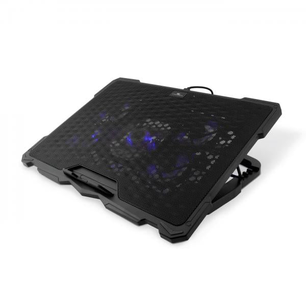Base De Refrigeracion Para Portatiles Coolbox Hasta 17" 5 Ventiladores Regulables Led Azul 4 Alturas