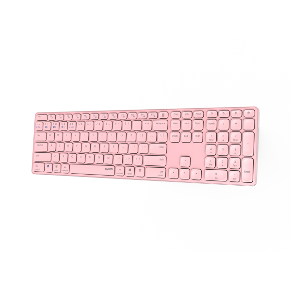 Teclado Rapoo Wireless Y Bluetooth E9800m 2.4ghz Bt 3.0 5.0 Diseo Ultrafino Bateria Rosa