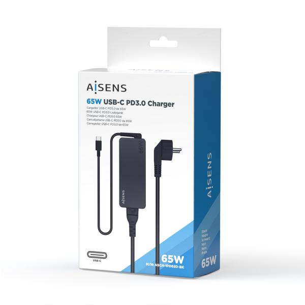 Cargador para Portátil AISENS ASCH-1PD65D-BK - 65W - USB Tipo C