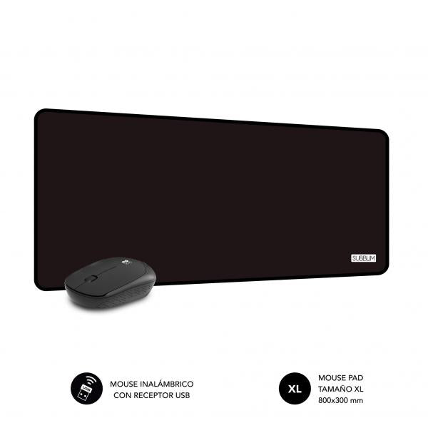 Pack Harmony Alfombrilla XL+ Raton Inalámbrico Subblim / 800x300x2mm / 1.200 DPI / Negro / SUBMP-03HP001
