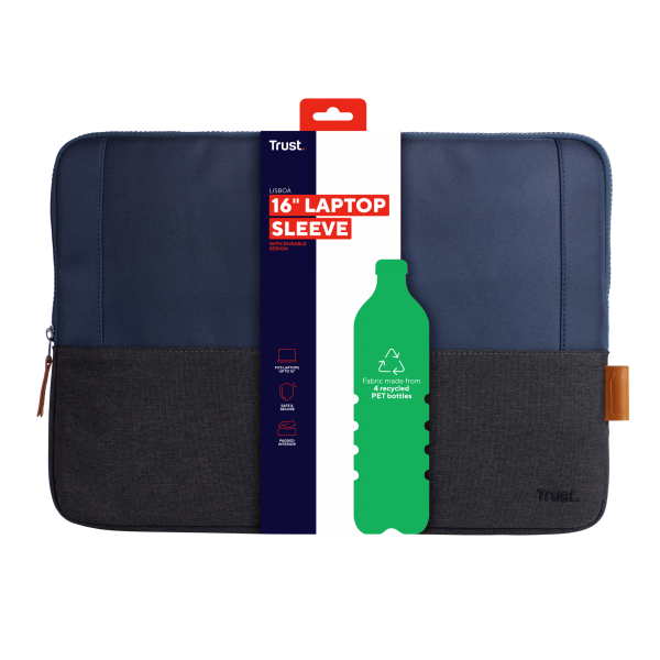 Funda De Portatil 16" Trust Lisboa 24982 Soft Sleeve Color Negro/azul Tablets/portatiles Hasta 16"