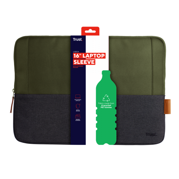 Funda De Portatil 16" Trust Lisboa 25247 Soft Sleeve Color Negro/verde Tablets/portatiles Hasta 16"*
