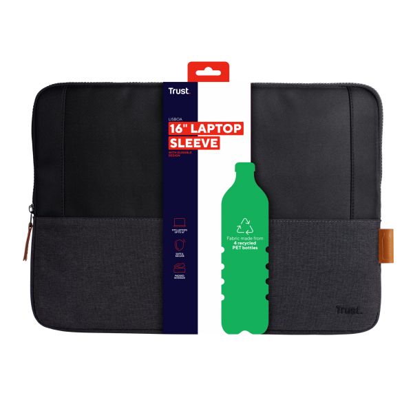 Funda De Portatil 16" Trust Lisboa 25248 Soft Sleeve Color Negro - Para Tablets/portatiles Hasta 16"