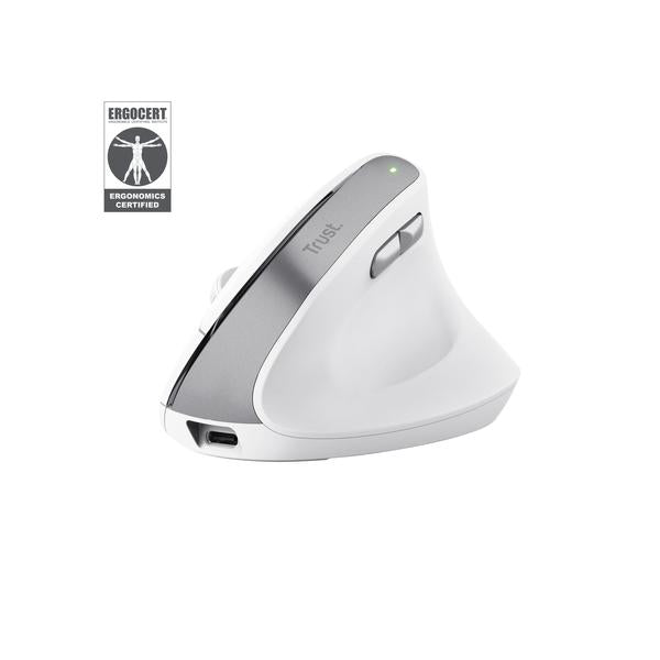Mouse Trust Wireless Ergo Bayo Ii Rf 2.4 Ghz Dpi Ajustable 800-2400ppp 6 Botones Carga Usb-c Blanco