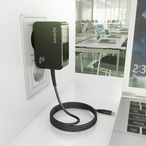 Cargador Gan De Pared Aisens Asch-1Pd45Wl032-Bk/ 1Xusb Tipo-
