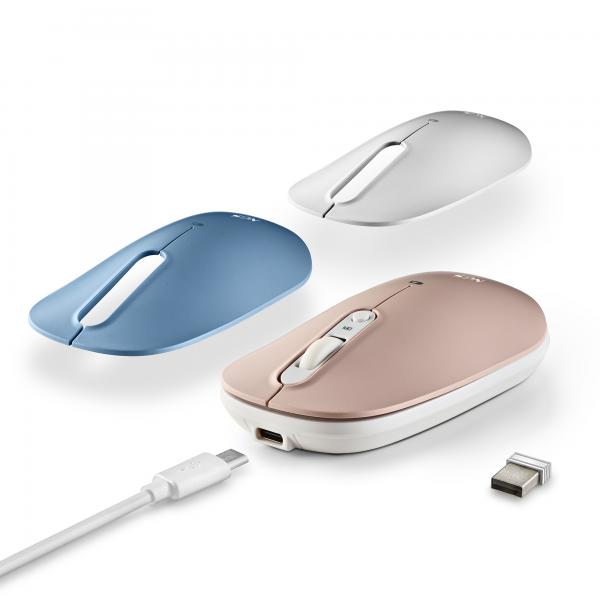 Ratón Inalámbrico NGS Shell RB - BT 5.1  USB  1600DPI  Blanco/Azul/Rosa
