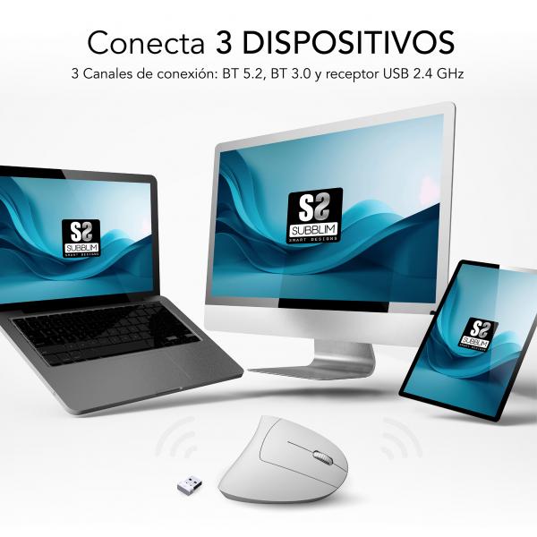 Ratón Ergonómico Inalámbrico Por Bluetooth/ 2.4Ghz Subblim G