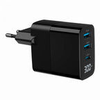 Cargador Rapido Usb Gembird Gan De 3 Puertos Y 30 W, Lcd, Ne
