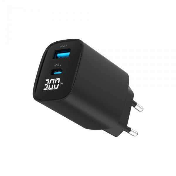 Cargador Rapido Usb Gembird De 2 Puertos Y 30 W, Lcd, Negro