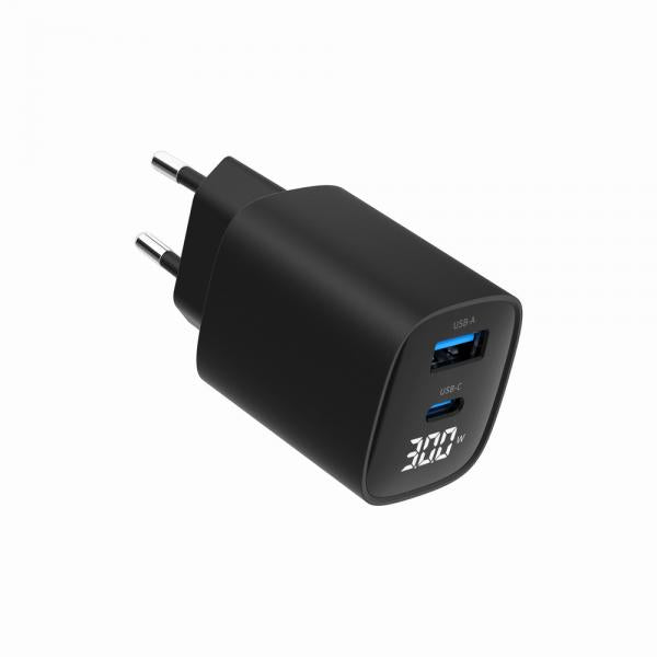 Cargador Rapido Usb Gembird De 2 Puertos Y 30 W, Lcd, Negro