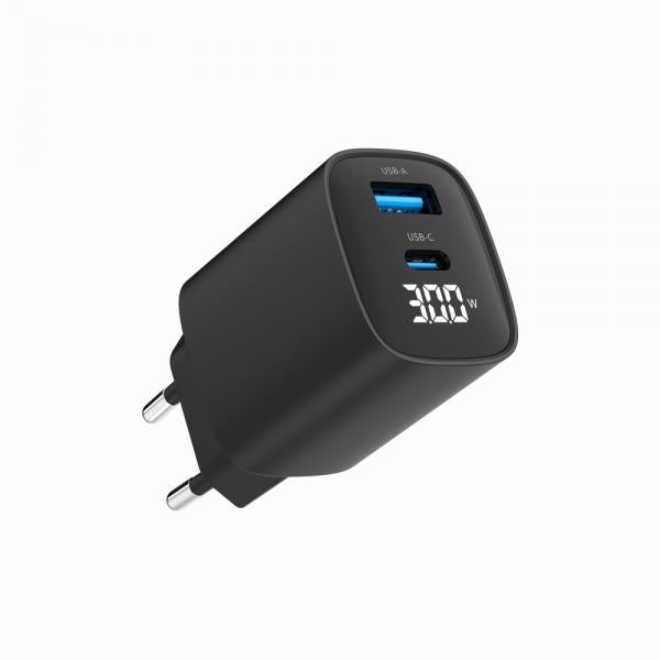 Cargador Rapido Usb Gembird De 2 Puertos Y 30 W, Lcd, Negro