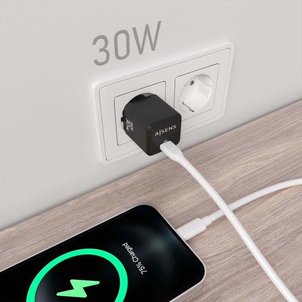 Cargador Gan De Pared Aisens Asch-30W1P036-Bk/ 1Xusb Tipo-C/