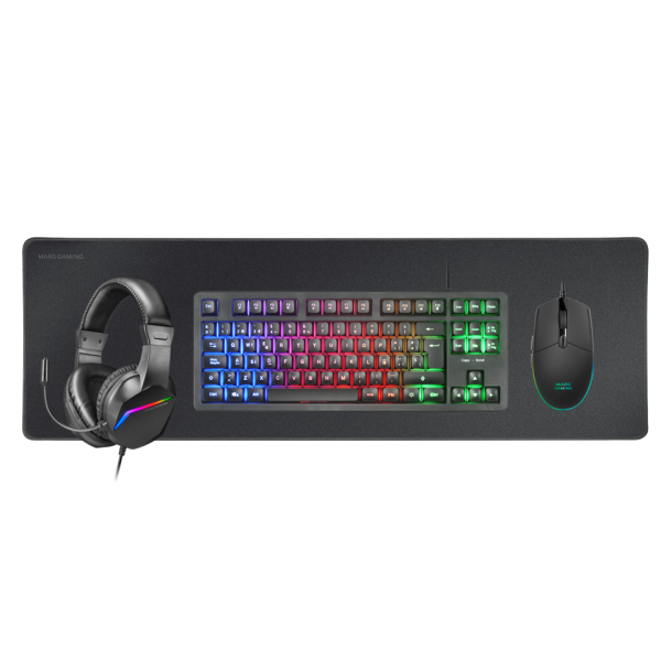 Teclado Mouse Headset Y Alfombrilla Mars Gaming Mcprgb3fr Frances H-mech Red Rgb 3200dpi