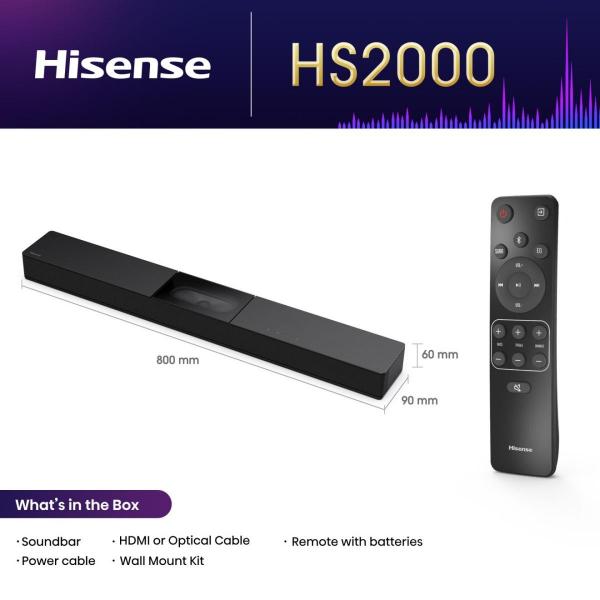 Barra Sonido Hisense Hs2000 2.1 Subwoofer Integrado 240W Dol