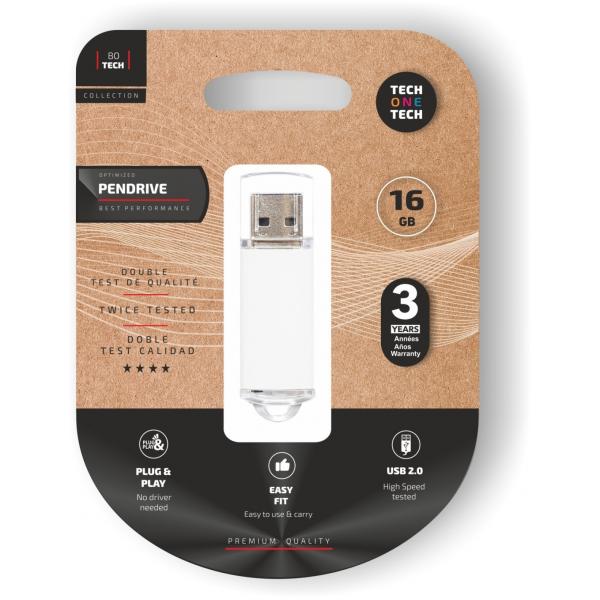 Pendrive Tech One Tech USB 2.0 Basic / 16Gb / Blanco / TEC3005-16