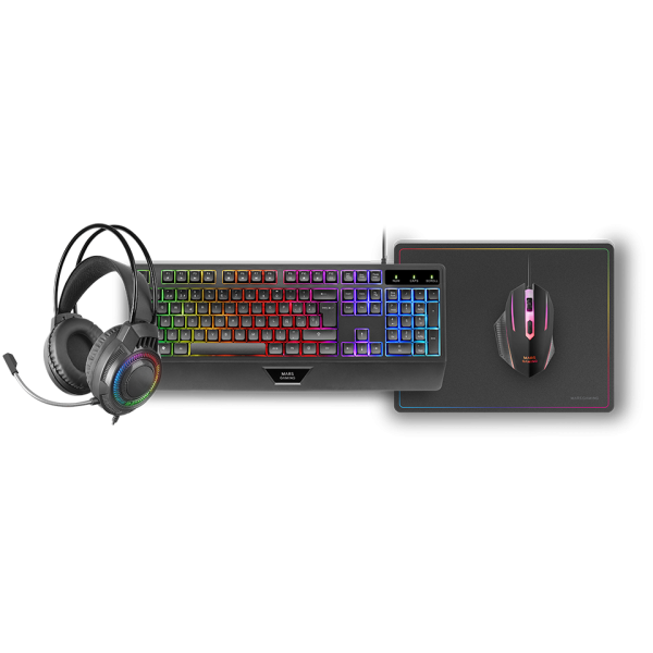 Teclado Mouse Headset Y Alfombrilla Mars Gaming Mcp124proes H-mech Rgb 3200dpi Negro