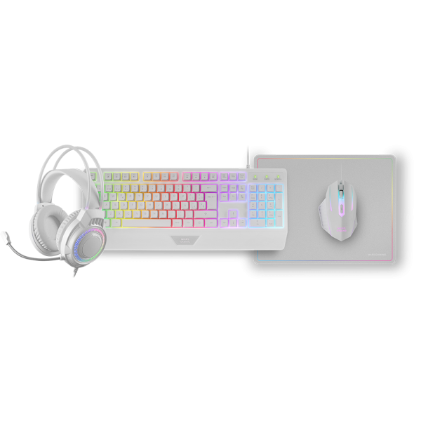 Teclado Mouse Headset Y Alfombrilla Mars Gaming Mcp124prowes H-mech Rgb 3200dpi Blanco