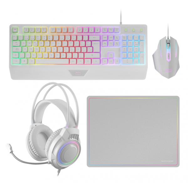 Teclado Mouse Headset Y Alfombrilla Mars Gaming Mcp124prowes H-mech Rgb 3200dpi Blanco Hover Image