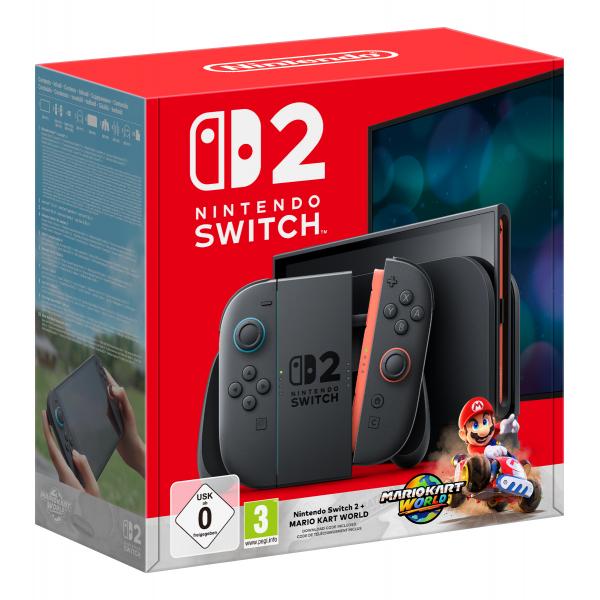 Consola NINTENDO SWITCH 2 10015920 - Mario Kart Wold  Base  2 Mandos Joy-Con  HDMI  Adaptador Corriente  Negro
