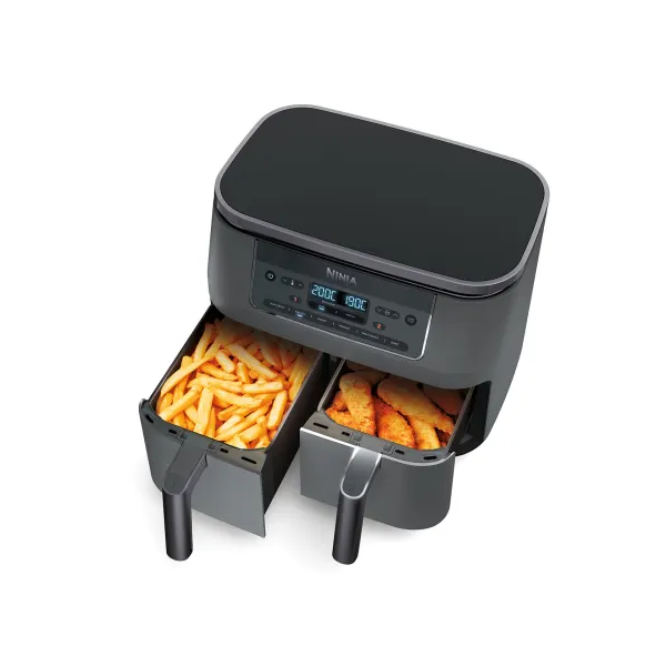Ninja Dual Zone hot air fryer DZ300EU (gray/silver, 2,470 watts, 2 baskets 3.8 liters each)