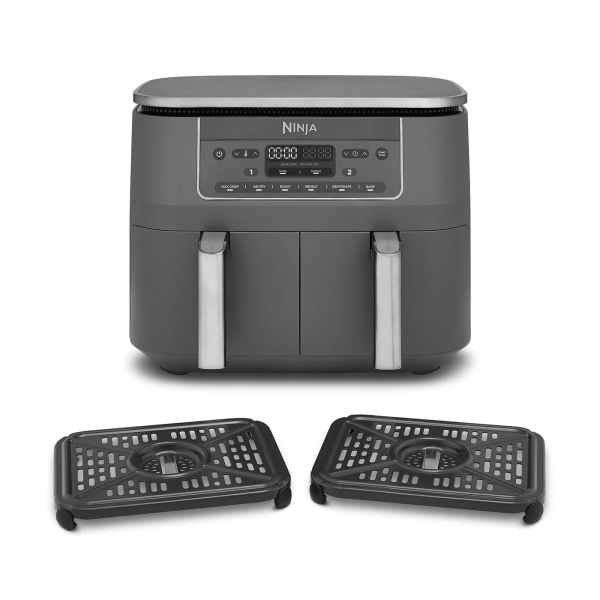 Ninja Dual Zone hot air fryer DZ300EU (gray/silver, 2,470 watts, 2 baskets 3.8 liters each)