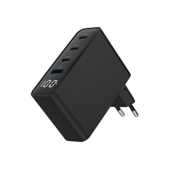 Cargador Rapido Gembird Usb Gan De 4 Puertos 100 W Lcd Negro