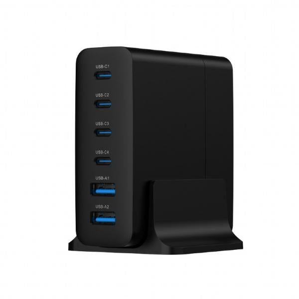 Cargador Rapido Gembird Usb Gan De 6 Puertos 75 W Negro
