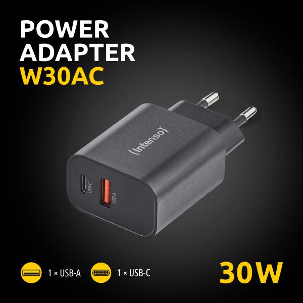 Intenso Cargador Pared W30Acusb-A Y C Negro