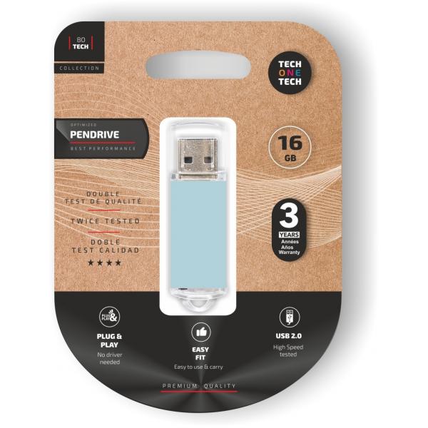 Pendrive Tech One Tech USB 2.0 Basic / 16Gb / Azul cielo / TEC3010-16