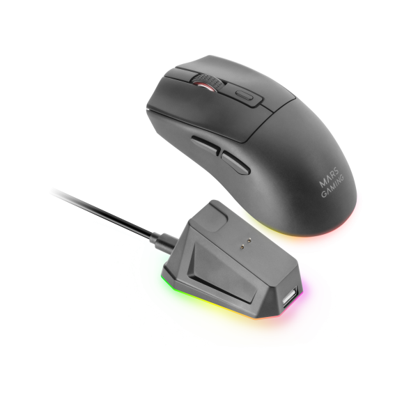 Mouse Mars Gaming Wireless Y Bluetooth Mmt3 Rgb Base De Recarga Magnetica 14400 Dpi Color Negro
