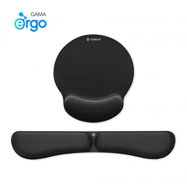 Kit Alfombrilla Ergonómica SUBBLIM - Reposamuecas Teclado  Alfombrilla Elástica  Negro