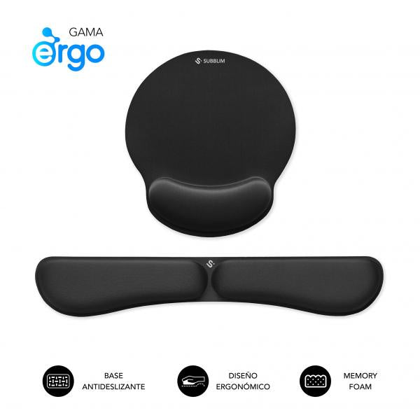 Kit Alfombrilla Ergonómica SUBBLIM - Reposamuecas Teclado  Alfombrilla Elástica  Negro