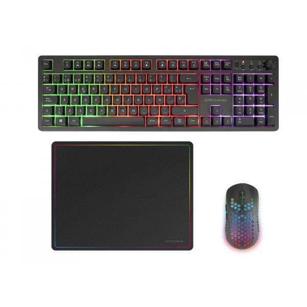 Teclado Mouse Y Alfombrilla Mars Gaming Mcpwxes Negro H-mech Frgb 3200dpi